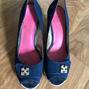 Lilly Pulitzer navy anchor resort wedges